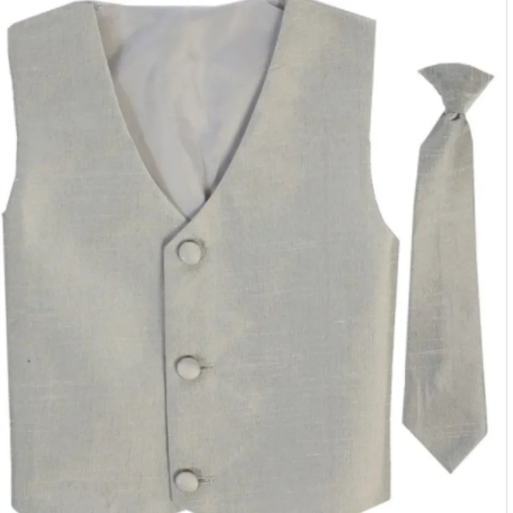 NWT Lito Boys Easter Ring Bearer Vest & Clip Neck Tie Set Silver 3-12 mos